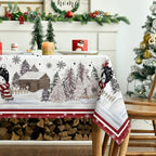 Christmas Tablecloth 52×70 Inch Rectangular, Red Bordered Pine Pattern Table Cover for Kitchen Dining Christmas, alternate