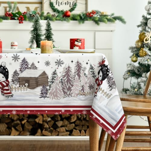 Christmas Tablecloth 52×70 Inch Rectangular, Red Bordered Pine Pattern Table Cover for Kitchen Dining Christmas, alternate