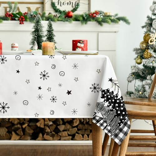 Christmas Tablecloth 60×104 Inch Rectangular, Christmas Trees Buffalo Plaid Black Washable Table Cover for Party, alternate