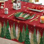 Christmas Tablecloth 60×140 Inch Rectangular, Christmas Trees Red Washable Table Cover for Party Picnic Dinner, alternate