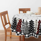 Christmas Tablecloth 60×60 Inch Round, Christmas Trees Buffalo Plaid Black Washable Table Cover for Party Picnic, alternate