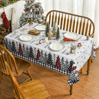 Christmas Tablecloth 60×60 Inch Square, Christmas Trees Buffalo Plaid Black Washable Table Cover for Party, alternate view 2