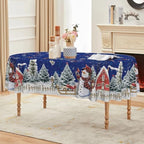 Christmas Tablecloth 60×84 Inch Oval, Winter Snowman House Christmas Trees Blue Washable Table Cover for Party, alternate