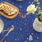 Christmas Tablecloth 60×84 Inch Oval, Winter Snowman House Christmas Trees Blue Washable Table Cover for Party, alternate