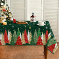 Christmas Tablecloth 60×84 Inch Rectangular, Christmas Trees Green Washable Table Cover for Party Picnic Dinner