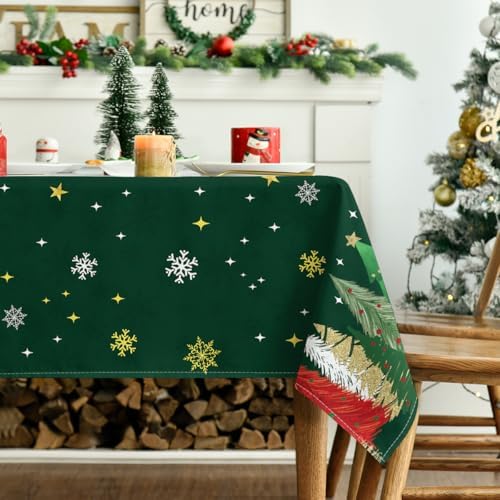 Christmas Tablecloth 60×84 Inch Rectangular, Christmas Trees Green Washable Table Cover for Party Picnic Dinner, alternate
