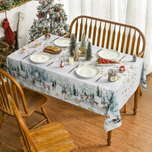 Christmas Tablecloth 60 x 104 Inch Rectangular Golden Snow Deers in 60 x 104 Inch, alternate view 2