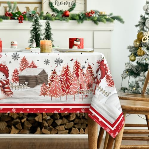 Christmas Tablecloth 60 x 104 Inch Rectangular Red Snowman Pine in 60 x 104 Inch, alternate view 3