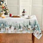 Christmas Tablecloth 60 x 120 Inch Rectangular Golden Snow Deers in 60 x 120 Inch