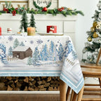 Christmas Tablecloth 60 x 140 Inch Rectangular Blue Snowman Pine in 60 x 140 Inch, alternate view 3