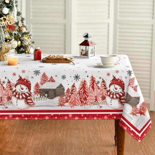 Christmas Tablecloth 60 x 140 Inch Rectangular Red Snowman Pine in 60 x 140 Inch