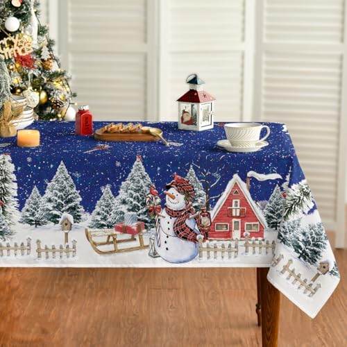 Christmas Tablecloth 60 x 140 Inch Rectangular Winter Snowman in 60 x 140 Inch