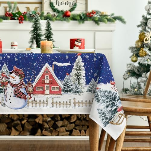 Christmas Tablecloth 60 x 140 Inch Rectangular Winter Snowman in 60 x 140 Inch, alternate view 3