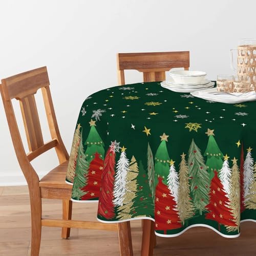 Christmas Tablecloth 60 x 60 Inch Round Christmas Trees Green in 60 x 60 Inch, alternate view 2