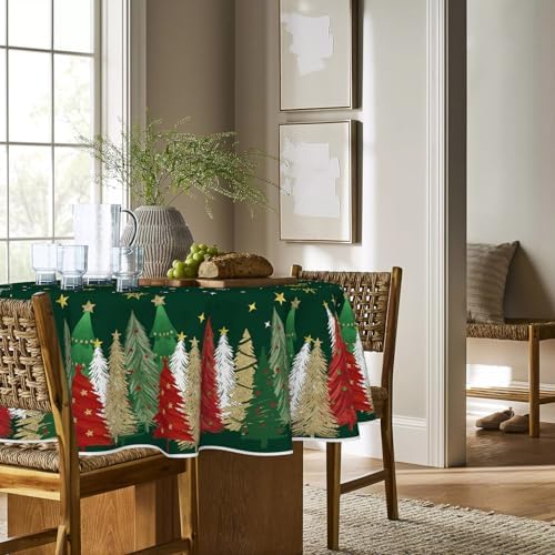 Christmas Tablecloth 60 x 60 Inch Round Christmas Trees Green in 60 x 60 Inch, alternate view 3