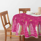 Christmas Tablecloth 60 x 60 Inch Round Christmas Trees Pink in 60 x 60 Inch, alternate view 2