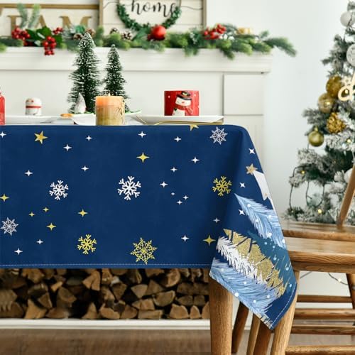 Christmas Tablecloth 60 x 60 Inch Square Christmas Trees Blue in 60 x 60 Inch, alternate view 3