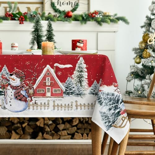 Christmas Tablecloth 60 x 60 Inch Square Winter Snowman House in 60 x 60 Inch, alternate view 3