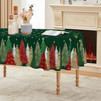 Christmas Tablecloth 60 x 84 Inch Oval Christmas Trees Green in 60 x 84 Inch