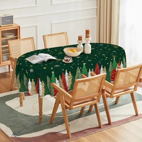 Christmas Tablecloth 60 x 84 Inch Oval Christmas Trees Green in 60 x 84 Inch, alternate view 2