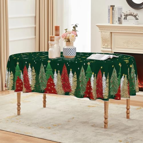 Christmas Tablecloth 60 x 84 Inch Oval Christmas Trees Green in 60 x 84 Inch, alternate view 3