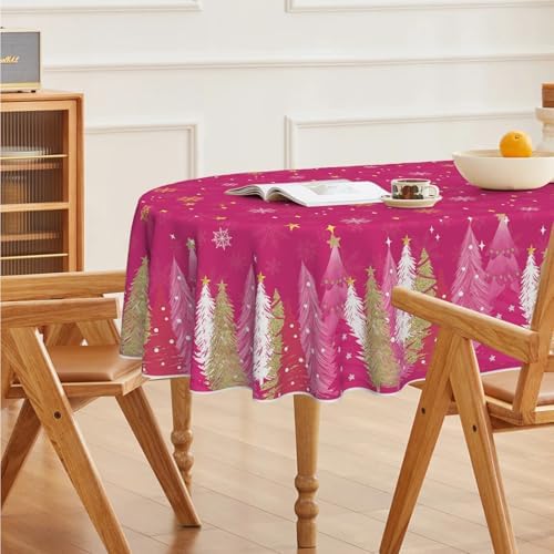 Christmas Tablecloth 60 x 84 Inch Oval Christmas Trees Pink in 60 x 84 Inch, alternate view 4