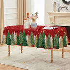 Christmas Tablecloth 60 x 84 Inch Oval Christmas Trees Red in 60 x 84 Inch, alternate view 3