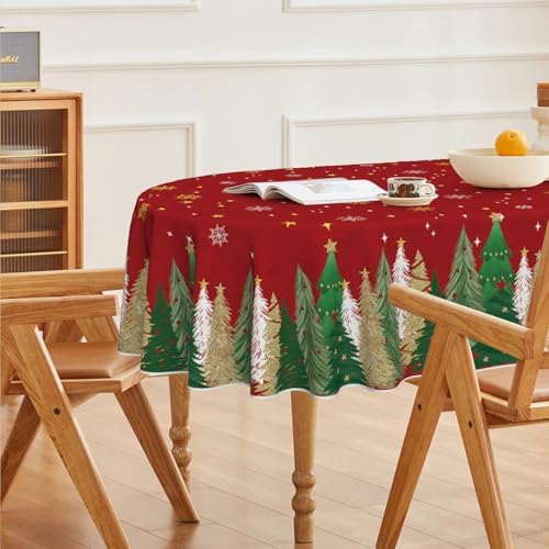 Christmas Tablecloth 60 x 84 Inch Oval Christmas Trees Red in 60 x 84 Inch, alternate view 4
