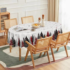 Christmas Tablecloth 60 x 84 Inch Oval Christmas Trees Red Black in 60 x 84 Inch, alternate view 2