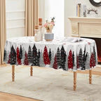 Christmas Tablecloth 60 x 84 Inch Oval Christmas Trees Red Black in 60 x 84 Inch, alternate view 3