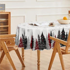 Christmas Tablecloth 60 x 84 Inch Oval Christmas Trees Red Black in 60 x 84 Inch, alternate view 4