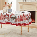 Christmas Tablecloth 60 x 84 Inch Oval Red Snowman Pine Snow in 60 x 84 Inch