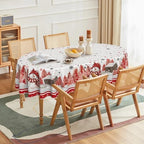 Christmas Tablecloth 60 x 84 Inch Oval Red Snowman Pine Snow in 60 x 84 Inch, alternate view 2