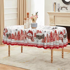 Christmas Tablecloth 60 x 84 Inch Oval Red Snowman Pine Snow in 60 x 84 Inch, alternate view 3