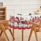 Christmas Tablecloth 60 x 84 Inch Oval Red Snowman Pine Snow in 60 x 84 Inch, alternate view 4