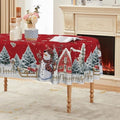 Christmas Tablecloth 60 x 84 Inch Oval Winter Snowman House Red in 60 x 84 Inch
