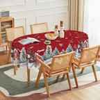 Christmas Tablecloth 60 x 84 Inch Oval Winter Snowman House Red in 60 x 84 Inch, alternate view 2