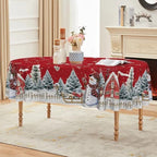 Christmas Tablecloth 60 x 84 Inch Oval Winter Snowman House Red in 60 x 84 Inch, alternate view 3