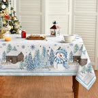 Christmas Tablecloth 60 x 84 Inch Rectangular Blue Snowman Pine in 60 x 84 Inch