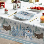 Christmas Tablecloth 60 x 84 Inch Rectangular Blue Snowman Pine in 60 x 84 Inch, alternate view 4