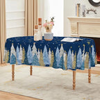 Christmas Tablecloth 60x84 Inch Oval, Christmas Trees Blue Grey Washable Seasonal Table Cover for Party Picnic, alternate