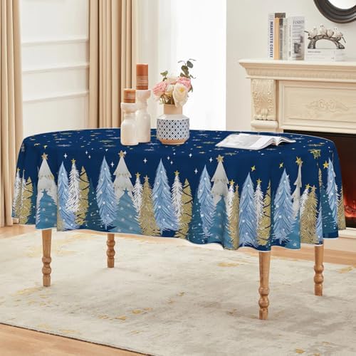 Christmas Tablecloth 60x84 Inch Oval, Christmas Trees Blue Grey Washable Seasonal Table Cover for Party Picnic, alternate