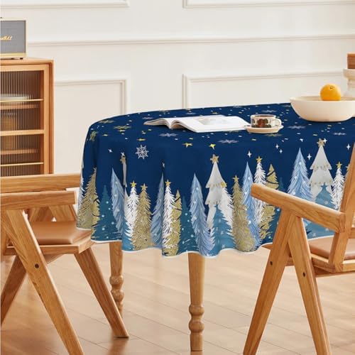 Christmas Tablecloth 60x84 Inch Oval, Christmas Trees Blue Grey Washable Seasonal Table Cover for Party Picnic, alternate
