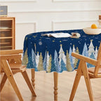 Christmas Tablecloth 60x84 Inch Oval, Christmas Trees Blue Grey Washable Seasonal Table Cover for Party Picnic, alternate