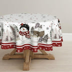 Christmas Tablecloth 70×70 Inch Round, Red Bordered Pine Pattern Table Cover for Kitchen Dining Christmas Party