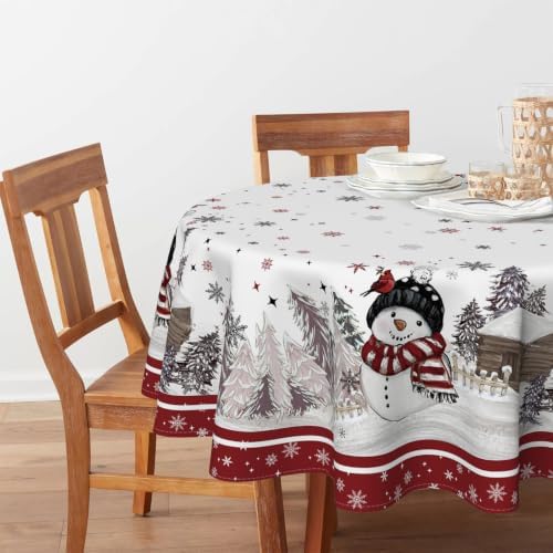 Christmas Tablecloth 70×70 Inch Round, Red Bordered Pine Pattern Table Cover for Kitchen Dining Christmas Party, alternate