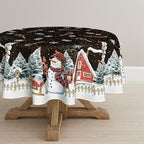 Christmas Tablecloth 70 x 70 Inch Round Winter Snowman House in 70 x 70 Inch