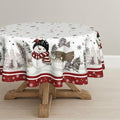 Christmas Tablecloth 90×90 Inch Round, Red Bordered Pine Pattern Table Cover for Kitchen Dining Christmas Party
