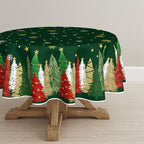 Christmas Tablecloth 90 x 90 Inch Round Christmas Trees Green in 90 x 90 Inch