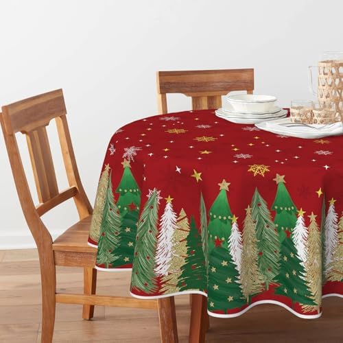 Christmas Tablecloth 90 x 90 Inch Round Christmas Trees Red in 90 x 90 Inch, alternate view 2